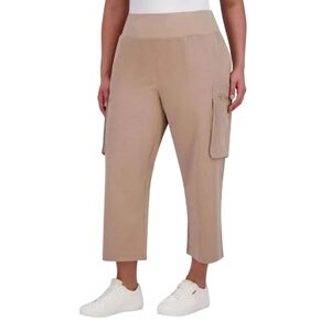 SAGE Collective Tan Textured Cropped Cargo Pants Size XL Elastic Waist Pockets